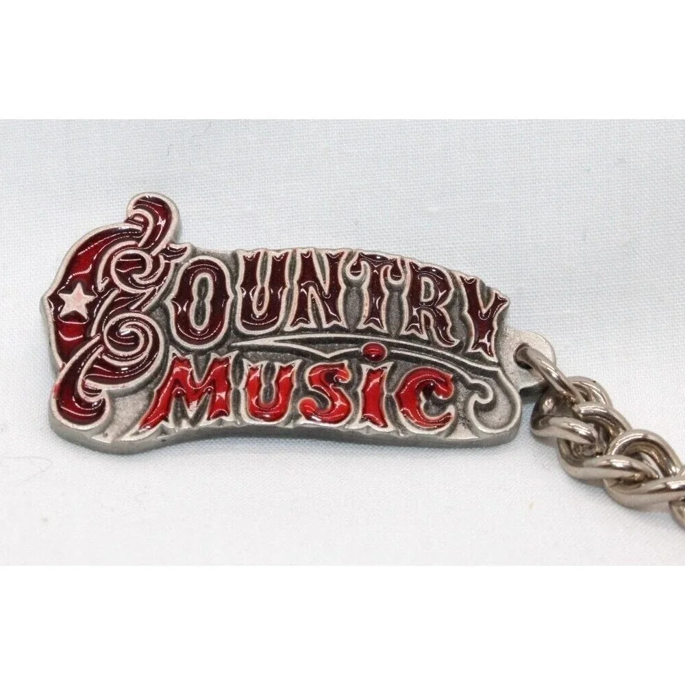 VTG 1987 Pewter COUNTRY MUSIC Key Chain Red Fine Pewter USA